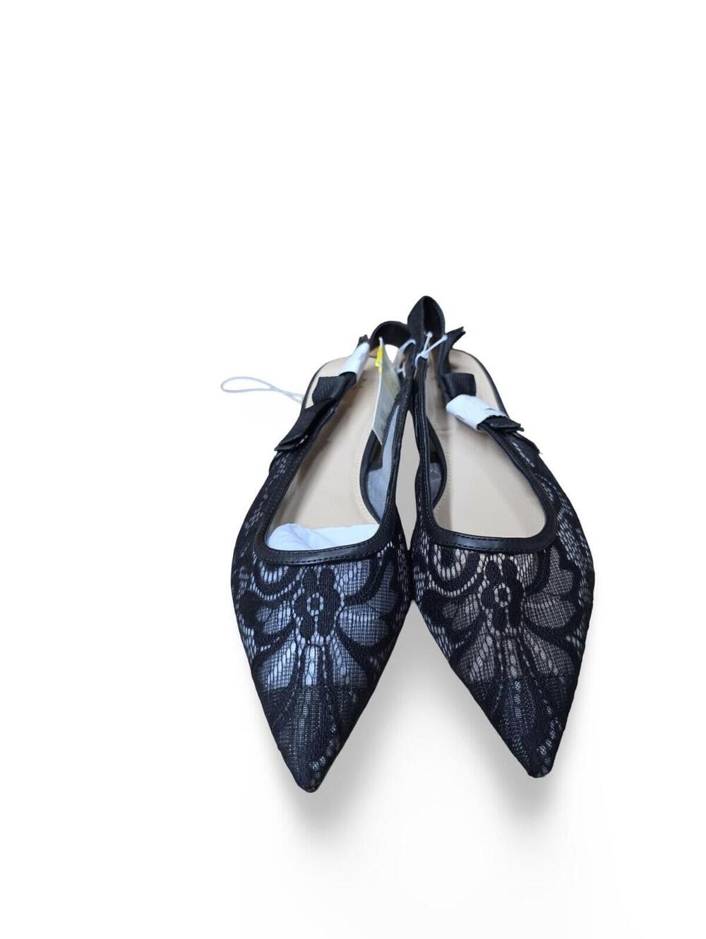 A New Day Womens Black Lace Slingback Pointed Toe Bow Flats Shoes Size 11 - Picture 2 of 2